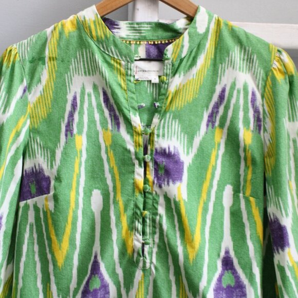 Anthropologie Green Sharona Henley Puffed Sleeve Blouse Size Medium - Picture 4 of 11